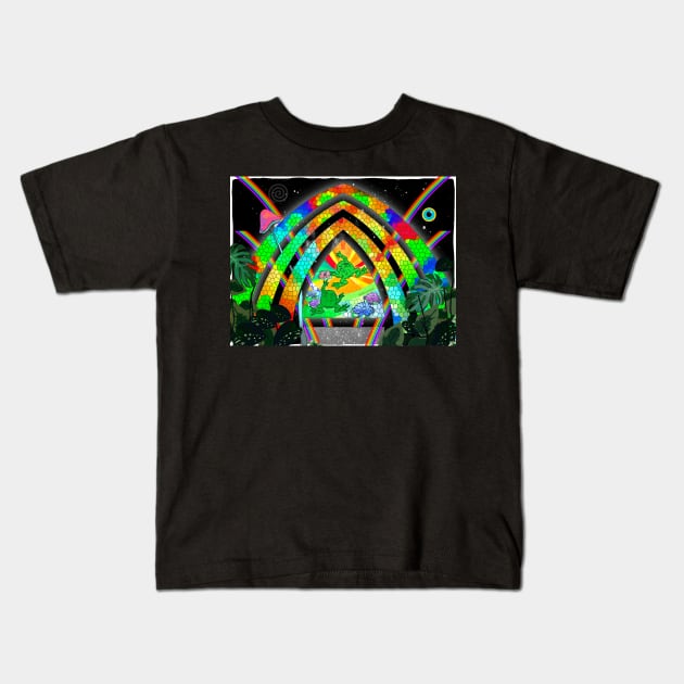 Ayahuasca frogs Kids T-Shirt by Ella Byworth 